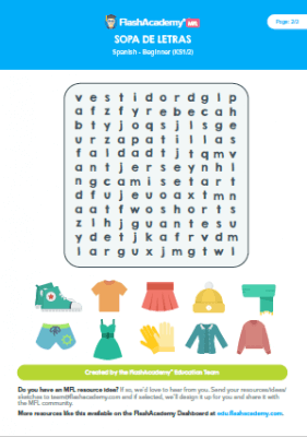 clothes in spanish free worksheet for kindergarten