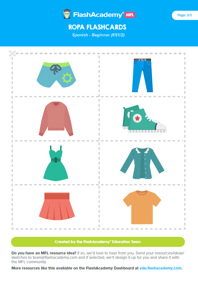 Spanish Clothes Flash Cards Flashacademy