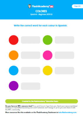 Spanish: Colours Worksheet - FlashAcademy