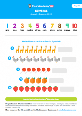 spanish numbers worksheet flashacademy