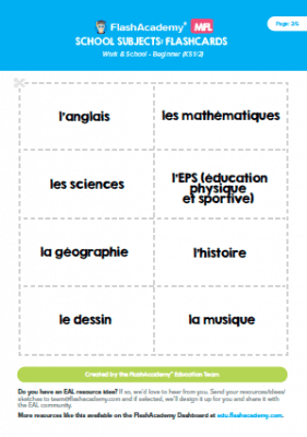 French: School Subjects Flashcards